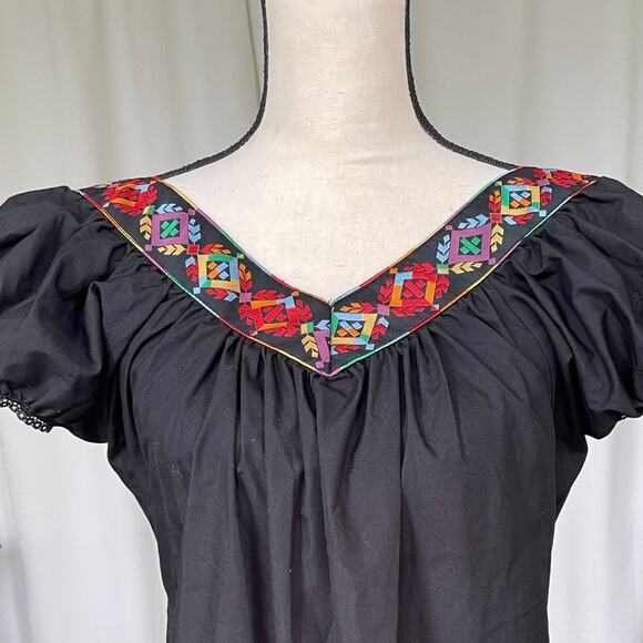 Vintage Henderson's Black Puff Sleeve V-Neck Peasant Top Size Small - Picture 3 of 9
